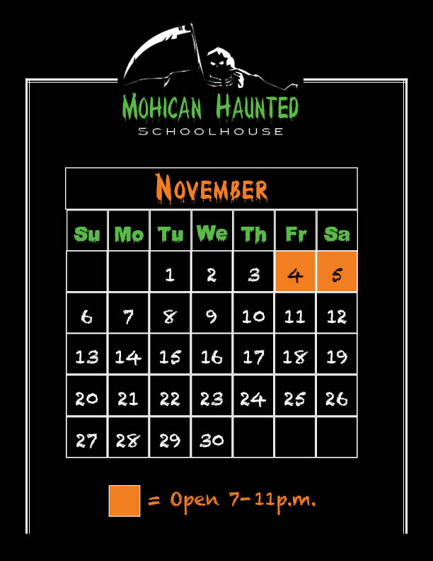 2022 Haunted Schoolhouse November Calendar