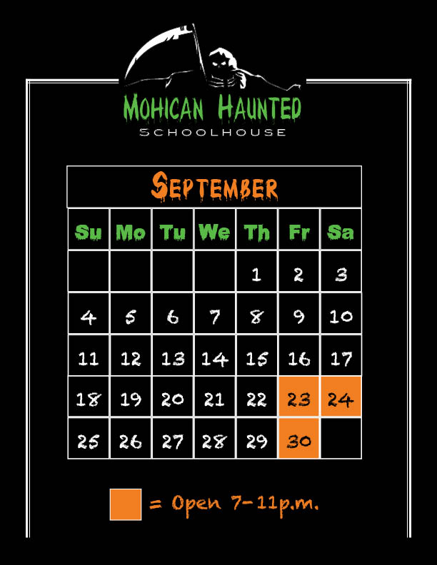 2022 Haunted Schoolhouse September Calendar