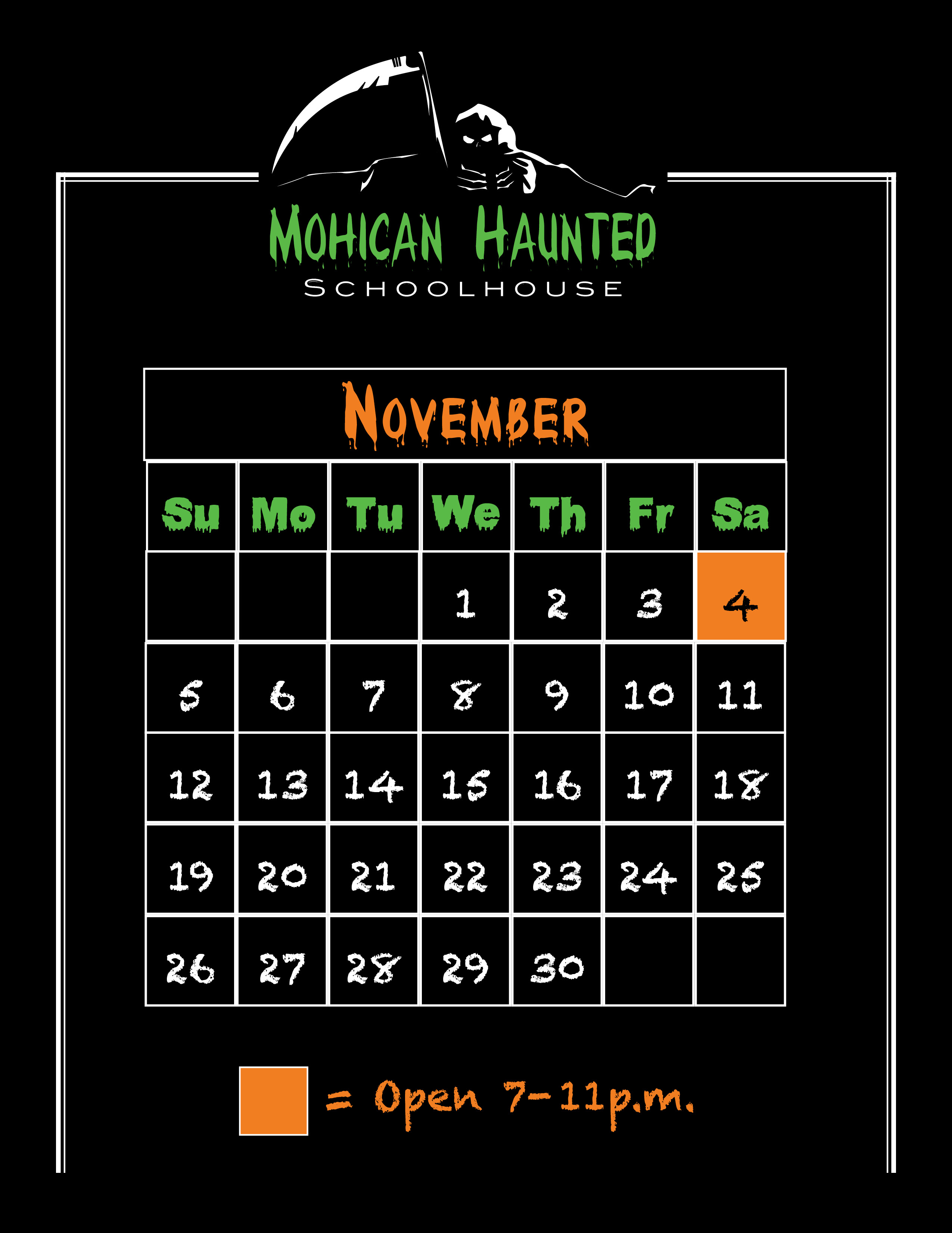 2023 Haunted Schoolhouse November Calendar